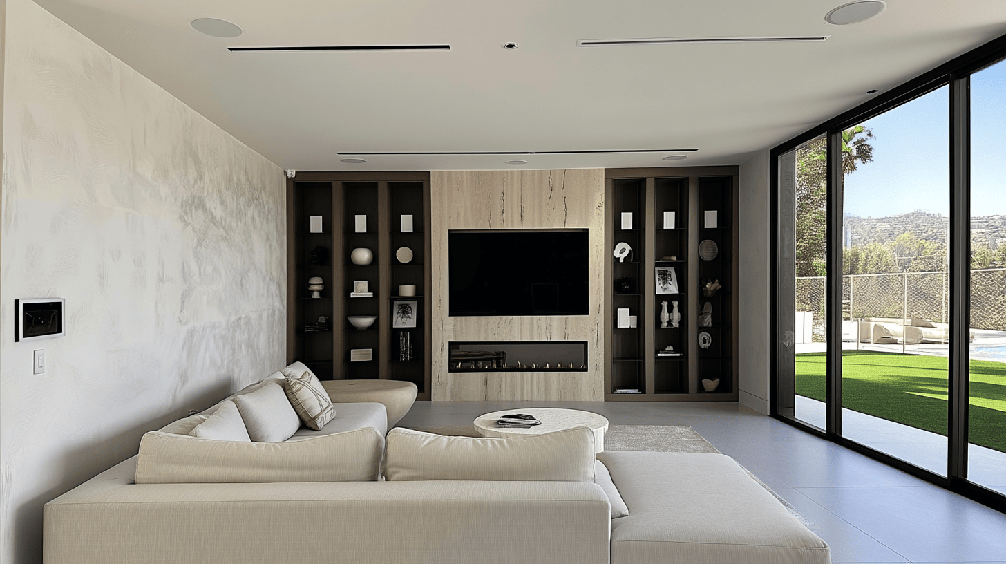 Components of a high-fidelity home stereo system, including five speakers and a subwoofer for 5.1 surround sound